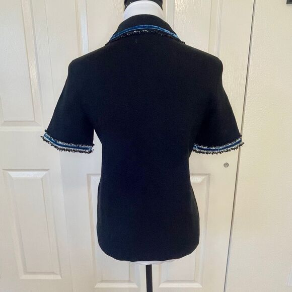 Maje Mexicana Polo Metallic Trim Sweater Black Size 1 (Small) - Picture 3 of 10